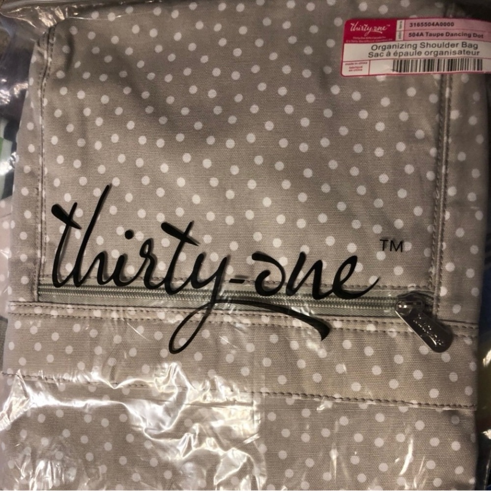 Thirty-One Taupe Dancing Dot Organizer Shoulder Bag NWT - Picture 3 of 5